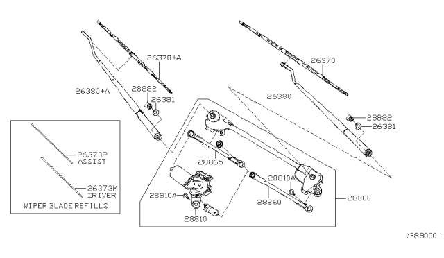 2007 Nissan Frontier Windshield Wiper Arm Assembly Diagram for 28881-EA000