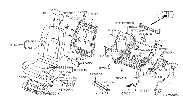 2010 Nissan Frontier Holder Assy-Headrest,Lock Diagram for 87602-EA001