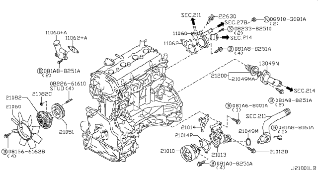 2014 Nissan Frontier Water Pump, Cooling Fan & Thermostat Diagram 2