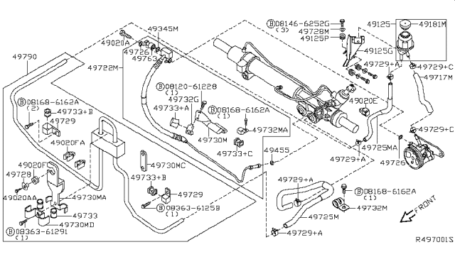2008 Nissan Frontier Oil Cooler Assembly, Power STEERING. Diagram for 49790-EA000