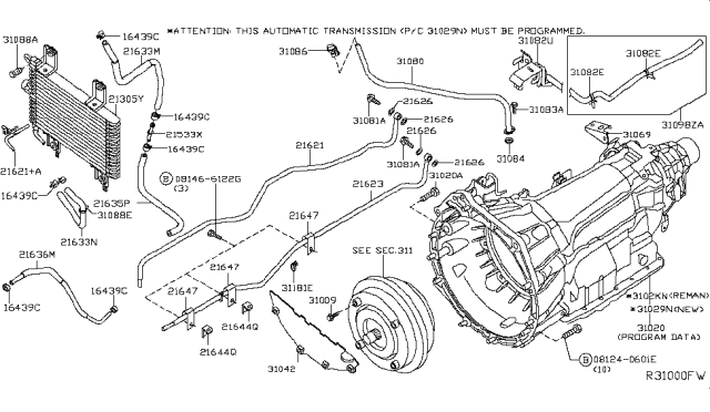 2012 Nissan Frontier Automatic Transmission Assembly Diagram for 31020-9BA1B