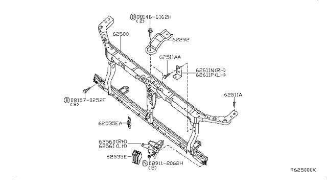 2005 Nissan Frontier Front Apron & Radiator Core Support Diagram