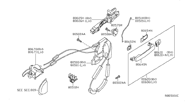 2006 Nissan Frontier Front Outside Door Handle Assembly, Left Diagram for 80607-EA550