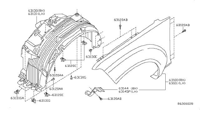 2014 Nissan Frontier Front Fender & Fitting Diagram