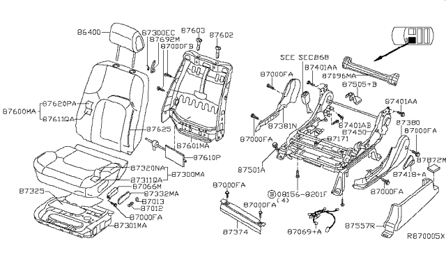 2006 Nissan Frontier FINISHER-Cushion,Front Seat L Front Diagram for 87374-EA201