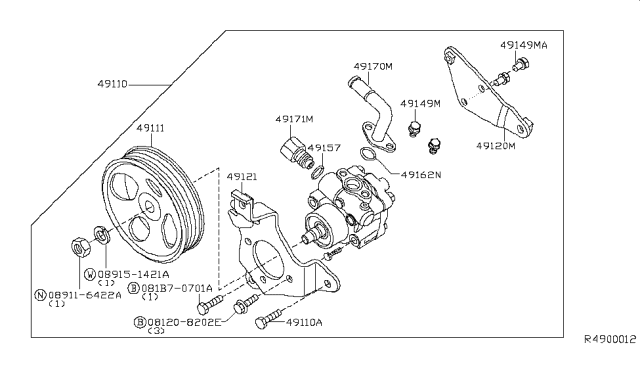 2011 Nissan Frontier Pump Power Steering Diagram for 49110-9BA0A