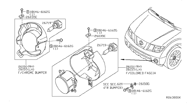 2009 Nissan Frontier Lamp Assembly-Fog,LH Diagram for 26155-EA525