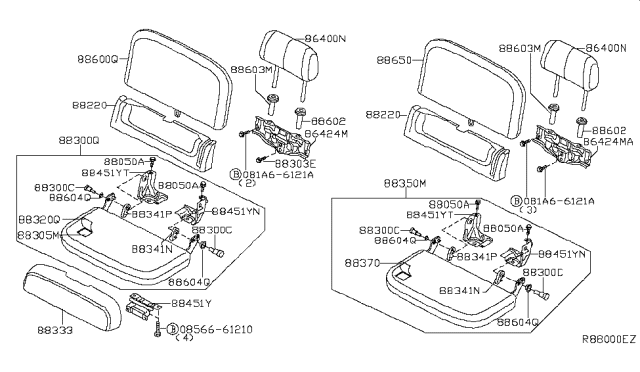 2019 Nissan Frontier Extension Assy-Rear Seat Cushion Diagram for 88333-9BA4C