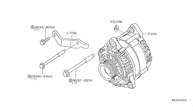 2014 Nissan Frontier Alternator Assembly Diagram for 23100-ZH00D