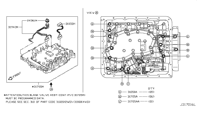 2016 Nissan Frontier Valve Body Diagram for 31705-62X0A