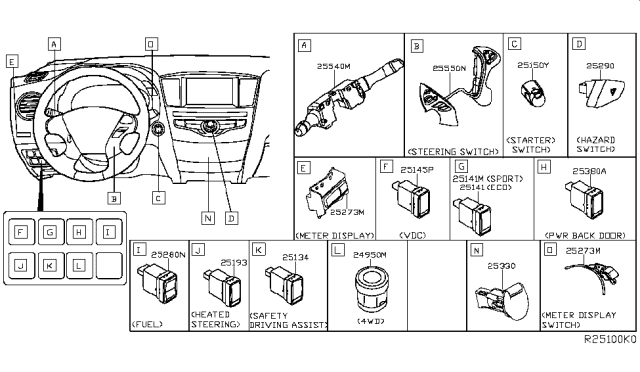 2018 Nissan Rogue Switch Assy-Ignition Diagram for 25150-4BC0A