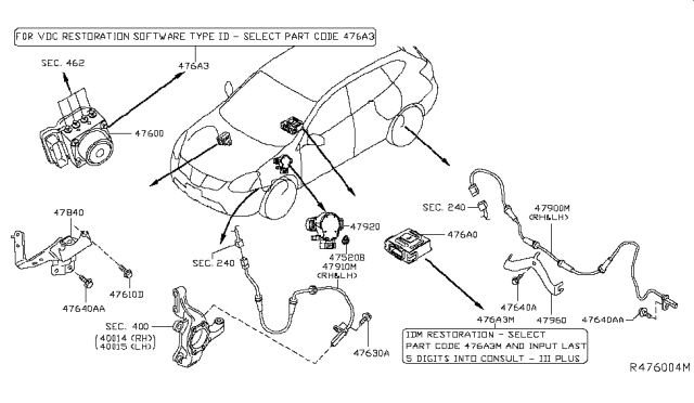 2017 Nissan Rogue Sensor Assembly Anti Ski, Rear Diagram for 47900-4BF0A
