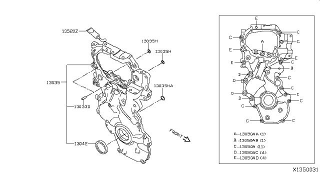 2018 Nissan Rogue Seal-Oil,Crankshaft Front Diagram for 13510-1KC1A