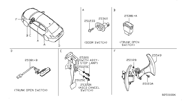 2014 Nissan Altima Switch Assy-Trunk Opener Diagram for 25380-9HM0A