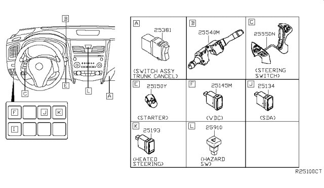 2014 Nissan Altima Switch Assembly - Steering Diagram for 25550-3TA3A