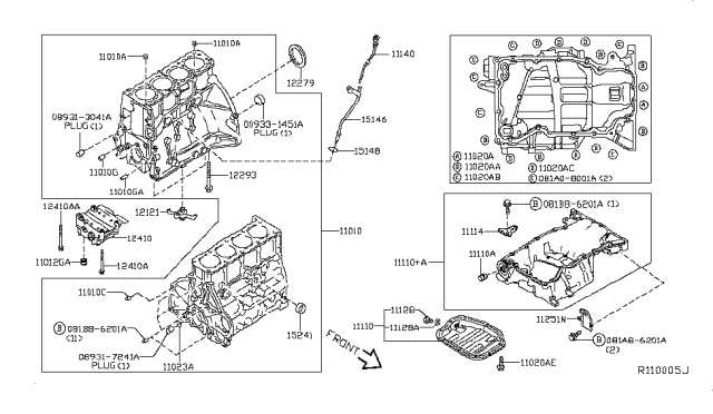 2014 Nissan Altima Cylinder Block & Oil Pan Diagram 1
