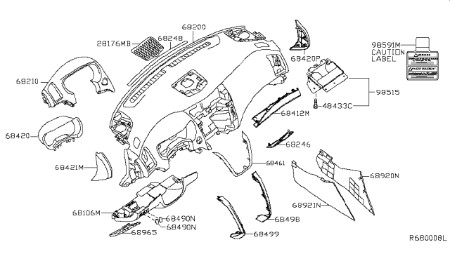 2014 Nissan Altima Mask-Instrument,RH Diagram for 68498-3TA0A
