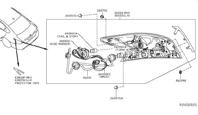 2013 Nissan Altima Lamp Assembly-Rear Combination LH Diagram for 26555-3TG0A