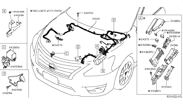2015 Nissan Altima Harness Assy-Engine Room Diagram for 24012-9HP0D