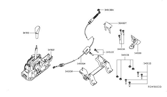2015 Nissan Altima Knob Assembly-Control Lever Auto Diagram for 34910-3SC5C