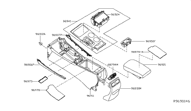 2015 Nissan Altima Pocket-Console,Front Diagram for 96924-3TA2C