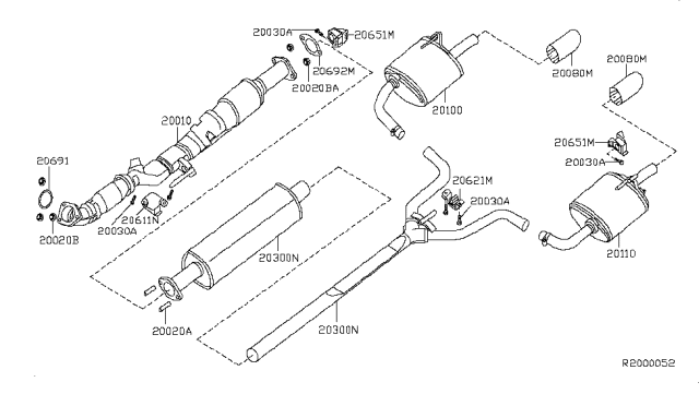 2013 Nissan Altima Front Exhaust Tube Assembly Diagram for 20010-3TA2A