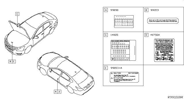 2014 Nissan Altima PLACARD Tire Lt Diagram for 99090-3TA1A