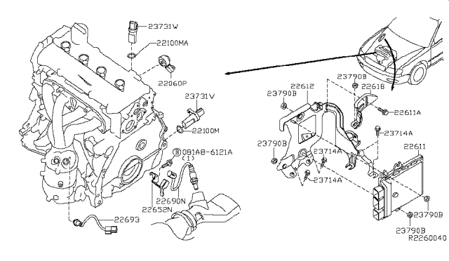 2013 Nissan Altima Engine Control Module Diagram for 23710-3TA0B