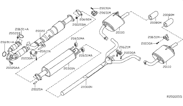 2017 Nissan Altima Exhaust, Main Muffler Assembly Diagram for 20110-3NT1C