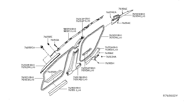 2015 Nissan Altima Garnish-Center Pillar,Lower LH Diagram for 76916-3TA0B