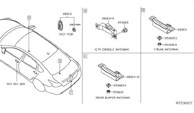 2014 Nissan Altima Switch Assembly - Smart KEYLESS Diagram for 285E3-3TP5A