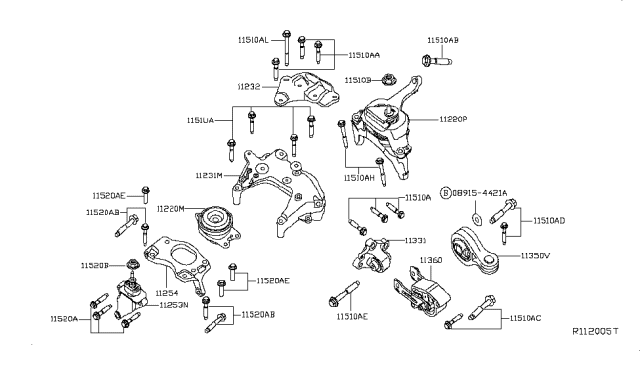 2015 Nissan Altima Side Mount Bracket Diagram for 11253-3TA0A