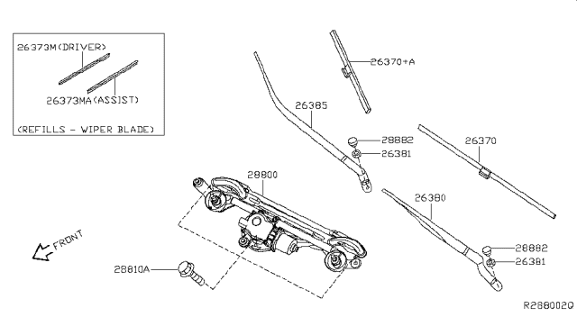 2014 Nissan Altima Window Wiper Blade Assembly Diagram for 28890-3TA1A