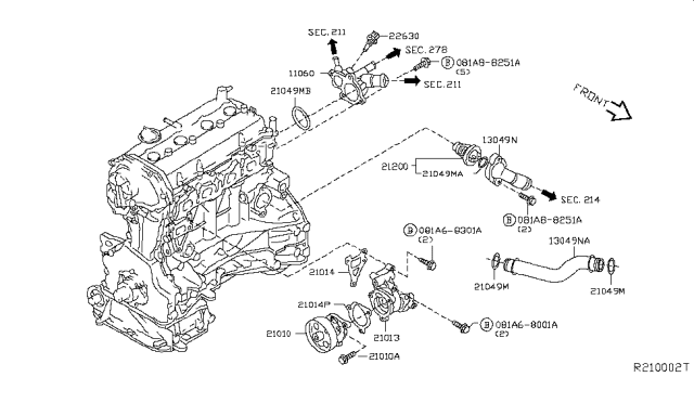 2014 Nissan Altima Gasket-Water Pump Diagram for 21014-3TA0B