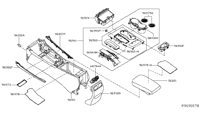 2018 Nissan Altima Finisher-Console Box Diagram for 96930-9HS1B