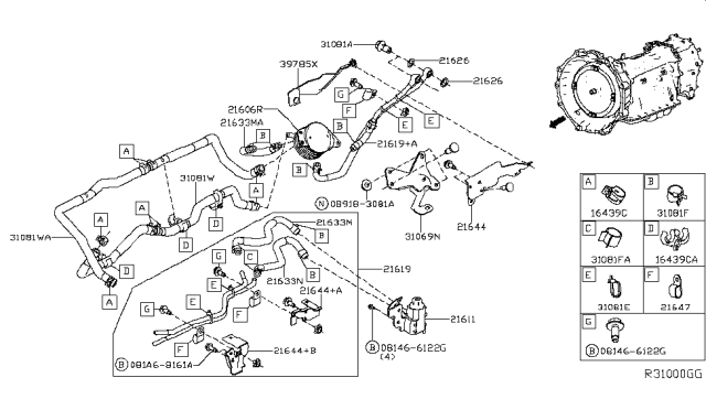 2016 Nissan Titan Bracket-Tube Clamp Diagram for 21644-EZ31A