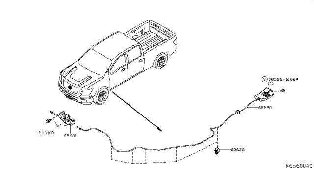 2019 Nissan Titan Cable Assembly-Hood Lock Control Diagram for 65621-EZ40B