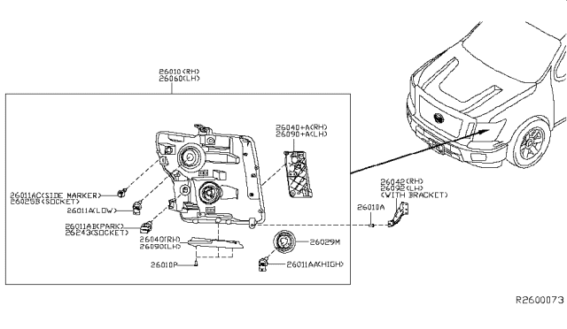 2016 Nissan Titan Passenger Side Headlight Assembly Diagram for 26010-EZ21A