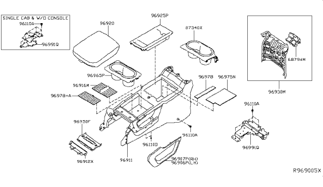 2017 Nissan Titan FINISHER-Console, RH Diagram for 96907-EZ10A