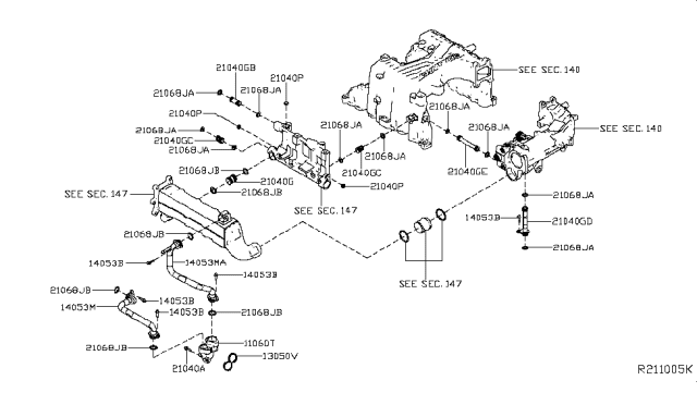 2017 Nissan Titan Gasket-Water Connector Diagram for 13050-EZ40A