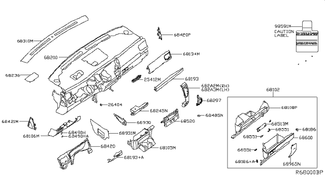 2018 Nissan Titan FASTENER-Instrument Panel Diagram for 68220-EZ00A