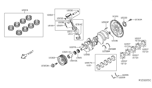 2019 Nissan Titan Bearing Connecting Rod Diagram for 12111-EZ41A