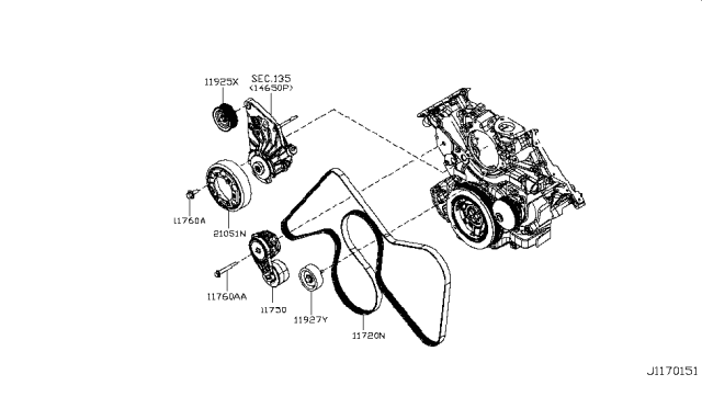 2017 Nissan Titan Fan,Compressor & Power Steering Belt Diagram 1