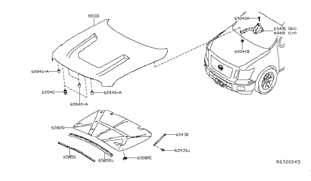 2016 Nissan Titan Hood Panel,Hinge & Fitting Diagram 1