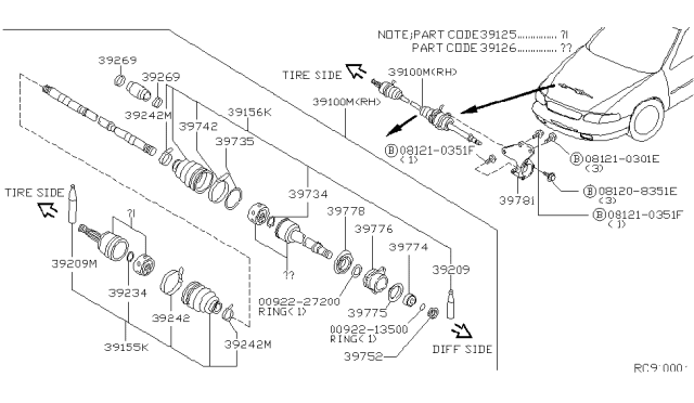 1998 Nissan Altima Joint Assy-Outer Diagram for 39211-9E100