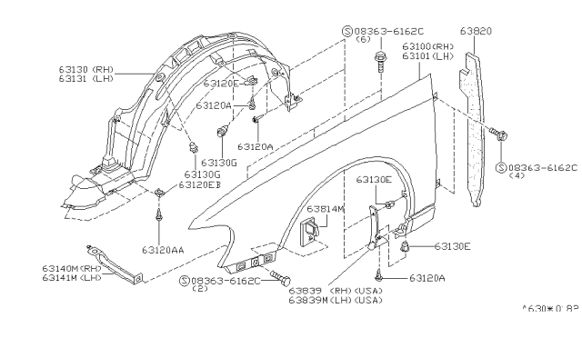 1998 Nissan Altima Front Fender & Fitting Diagram