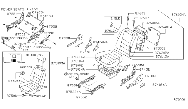 2000 Nissan Altima Lever-Front Seat Back Diagram for 87610-9E502