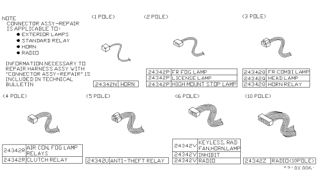 1998 Nissan Altima Connector Assembly Harness Repair Diagram for B4343-0P260
