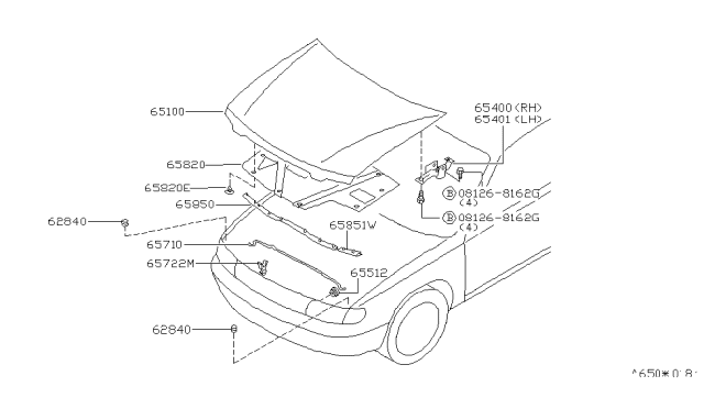 1999 Nissan Altima Hinge Hood RH Diagram for 65400-9E030