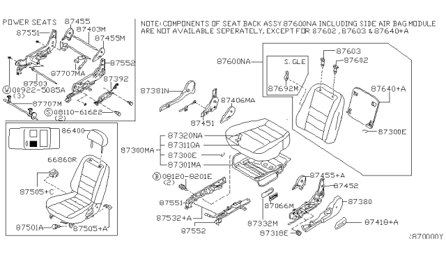 2000 Nissan Altima Back Assy-Front Seat Diagram for 87650-0Z913